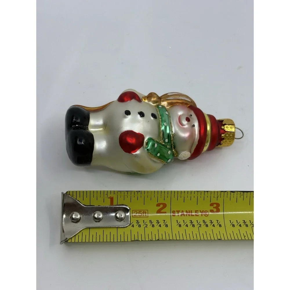 Christmas Snowman Hand Crafted Glass Broom Hat Ornament Read*